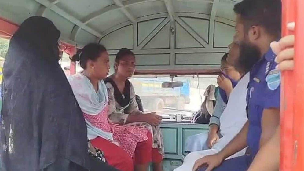 Bangladeshi Hijras being taken to the Narayanganj court by Rupganj Police in a police van after their arrest on allegations in a false extortion case. (Photo courtesy of JMBF)