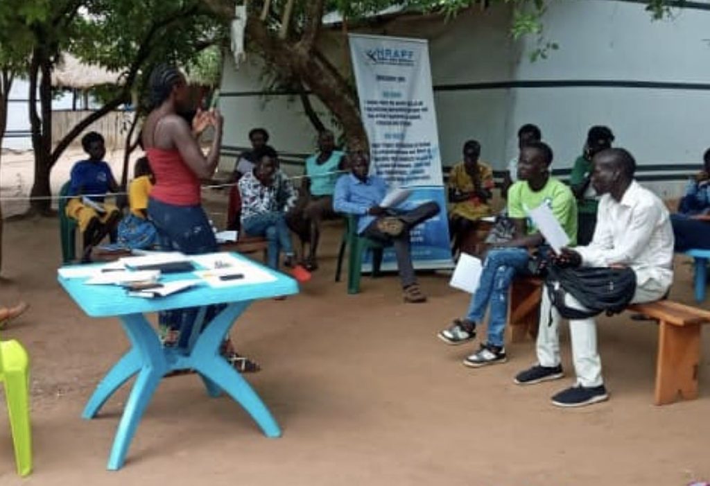 Human Rights Awareness and Promotion Forum legal aid clinic in the Bidi Bidi refugee settlement in Uganda in 2020.