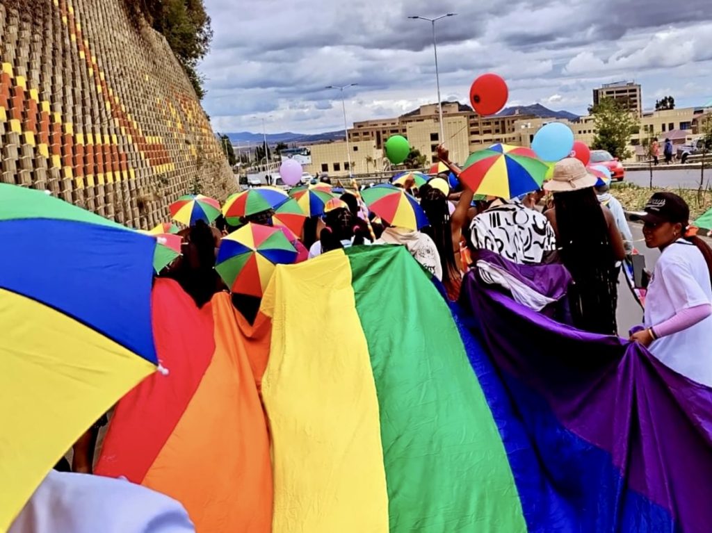 LGBTI pride marchers in Lesotho in 2014. (Cath Mouogo photo courtesy of Welsh Centre for International Affairs / Matrix Support Group / The Hub)