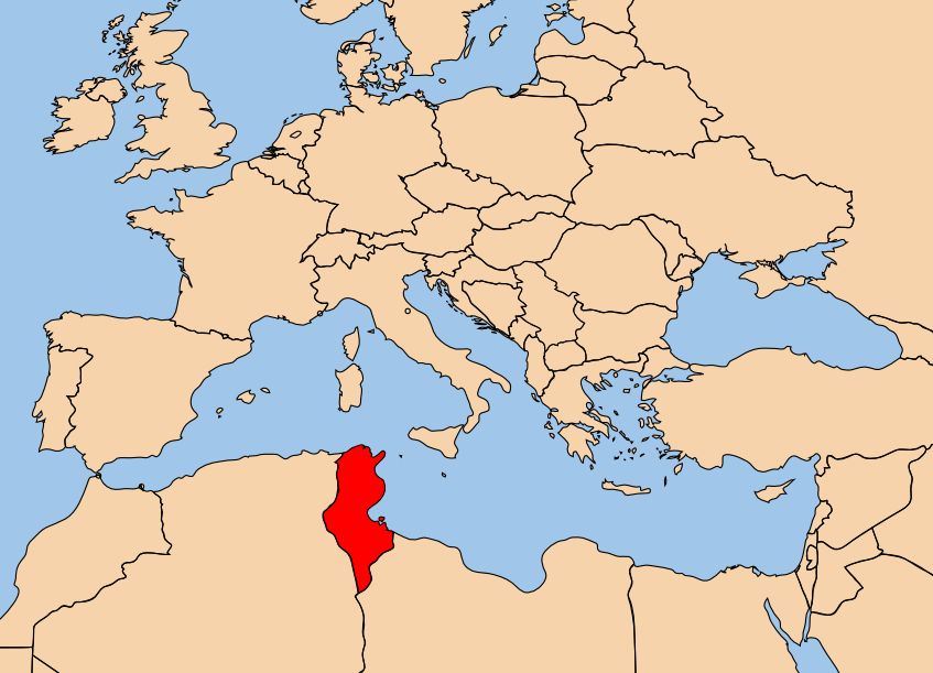 Tunisia’s location in North Africa. (Map courtesy of Wikimedia Commons)