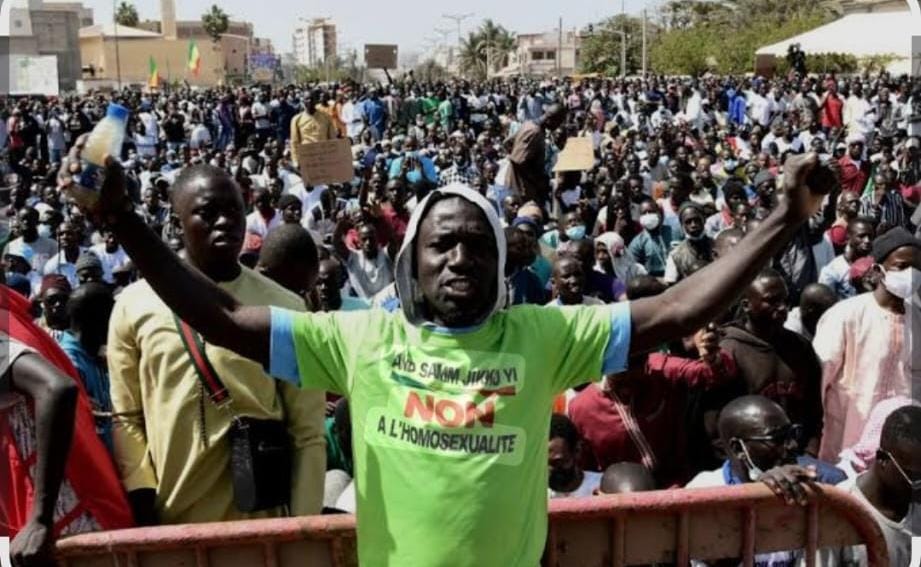 A protester against LGBT+ rights in Dakar, Senegal, on May 23, 2021. AFP / Archives / May 2021