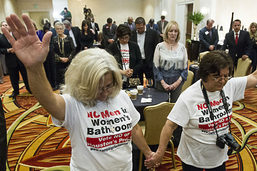 Members of MassResistance protest against an Equal Rights Ordinance in Houston, Texas, in 2025. (Brett Coomer photo courtesy of AP / Houston Chronicle)