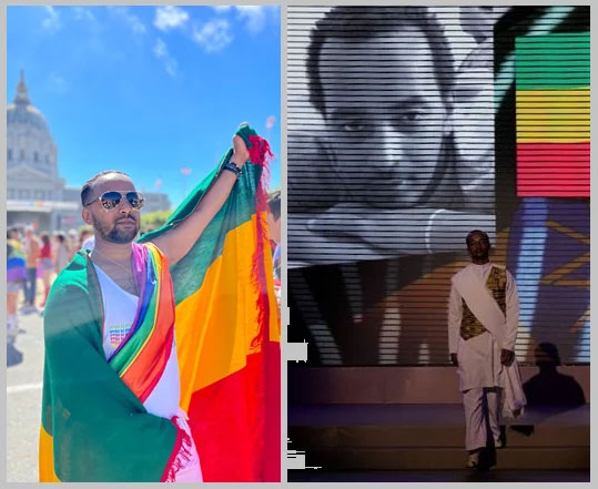 A decade apart: Robel attends San Francisco Pride in 2022 (L) and walks the stage at Mr Gay World in Johannesburg, South Africa, in 2012 (R). (Photo courtesy of RFatteh / Robel Hailu)
