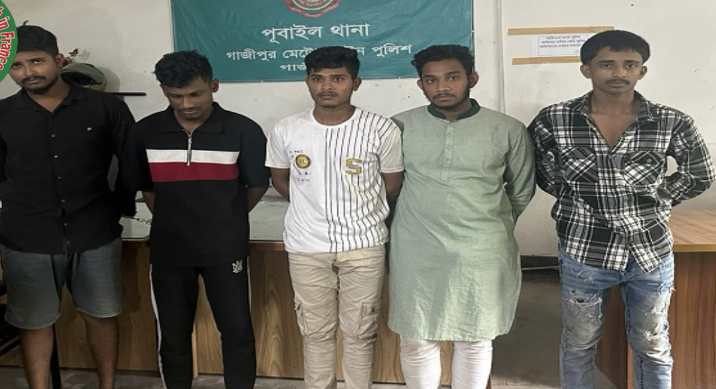 Five young men under arrest in Gazipur, Bangladesh, after local homophobes assaulted them. (Photo courtesy of JMBF)
