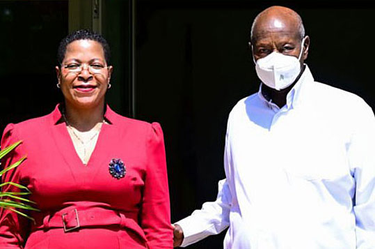Anita Among and President Yoweri Museveni in happier times. (Photo courtesy of The Monitor)