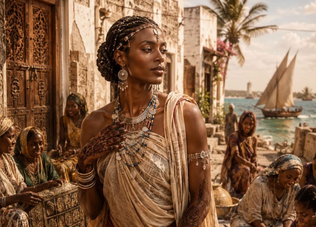Fanciful image of a mashoga person in ancient East Africa. (Illustration courtesy of Amaryllis Bahamundi / Threads)