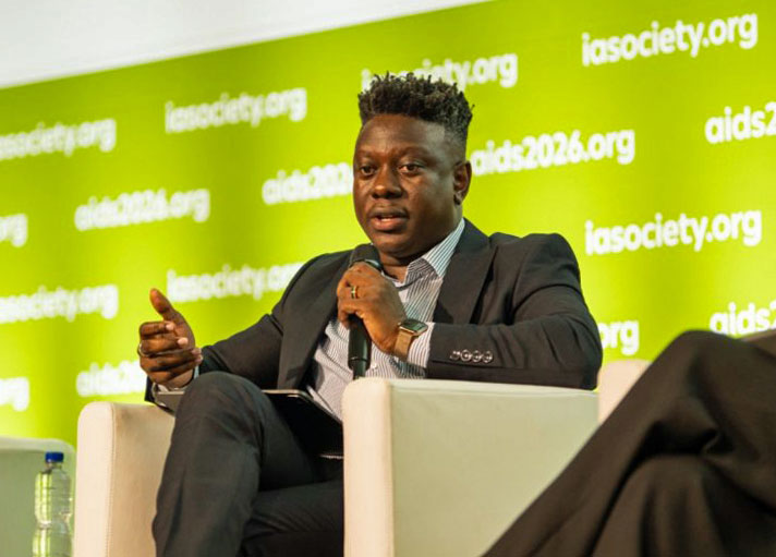 Richard Lusimbo speaks at July's International AIDS Conference in Rio de Janeiro, Brazil. (Photo courtesy of Richard Lusimbo / X)