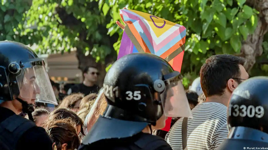 Police in riot gear at Pride parade in Turkey in June 2026. (Photo courtesy of Murat Kocabas/Middle East Images/picture alliance/DW)